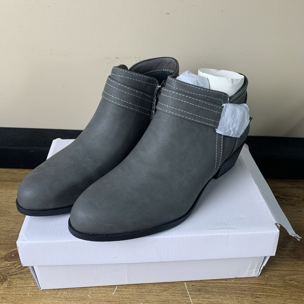 Athlefit Ankle Boots Women 8 Gray Chunky Round Toe Booties w/ Side Zipper New
